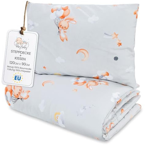 Kinder Bettdecke ohne Bezug 90x120 cm - Baumwolle Baby Decke und Kissen Set Kinderdecke 90 x 120 und Kopfkissen 60 x 40 - Bettdecken Kinderbettdecke Oeko-Tex Kaninchen