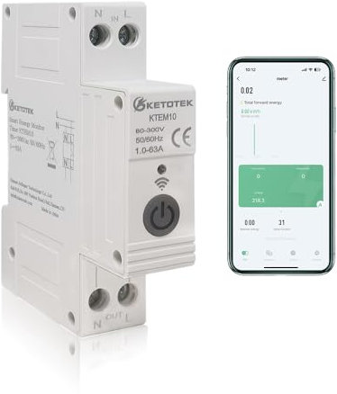 KETOTEK Contatore Energia Elettrica WiFi, Misuratore Smart Monofase, Interruttore Smart Life con Mmisurazione, Misuratore di Corrente su Guida DIN Controllo Remoto Tramite APP