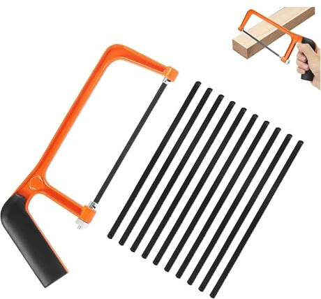 TogtherKings Mini seghetto con 10 lame, seghetto professionale per metallo, plastica, legno, piccola sega a mano con telaio regolabile, resistente, compatto, per fai da te e riparazioni