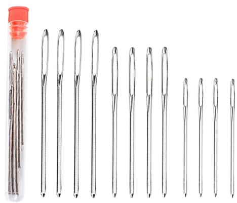 Vroxdrez Nadeln mit großem Öhr, Stahl, Garn-Stricknadeln, Nähnadeln, Stopfnadel, 12 Stück – nähnadeln mit großem öhr aus Stahl, inkl. 2mm Häkelnadel, ideal zum Stopfen, Basteln, nähen und Stricken