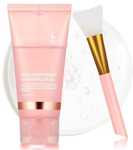 YOTOCK Collagen Night Wrapping Peel off Mask with Brush, Overnight Mask Hydrates and Improves Skin Elasticity, Reduces Sagging and Wrinkles, Hydrating Face Mask, Ideal Gifts for Women and Teen Girls