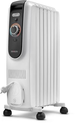 De'Longhi Dragon EasyTronic – Radiatore ad Olio per stanze fino a 45 m³, Stufa Elettrica con Termostato di Sicurezza, 6 Elementi, 12 Livelli di Riscaldamento, Portatile, 1500W, Bianco (TRD50615)