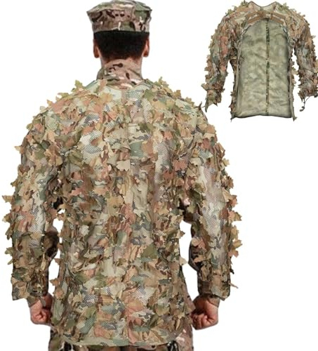 Ghillie kostym – lätta kamouflagekläder, bladdräkt för män och kvinnor | Airsoft, paintball, sniper, djurlivsfotografering, jakt på | jaktkläder för skog, djungel, utomhus