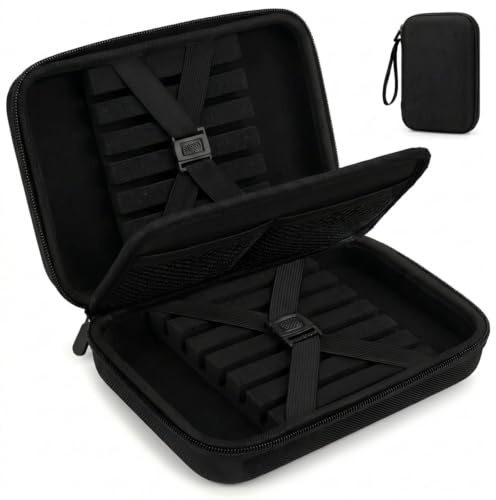 PAXQNVTR Darts Case for 12 Darts, Durable EVA Hard Shell Dart Storage Bag with Soft Velvet Lining, Foam Slots, Elastic Strap and Smooth Double Zip, Compact Portable Dart Carry Case, Black