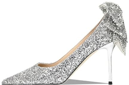 GIJMZY Scarpe da sposa con paillettes scintillanti for donna Décolleté tacco sottile in cristallo argento alto(36)