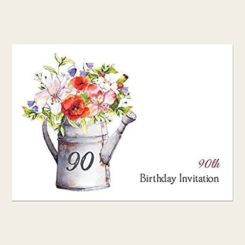 Dotty about Paper Birthday Party Invitations - Watering Can Flowers - Pack of 10-90th. Celebration, Birthday, Family, Friends, Hobby, Gardening, Watercolours. Envelopes Included. (695)