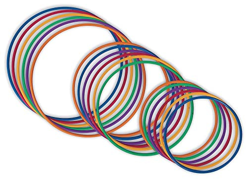 S&S Worldwide No-Knott Hoops Easy Pack. Heavy Duty, Institutional Quality for Hula, Exercise, Games, PE and More. Assorted Colored, 6 Each in 24, 30 and 36. Pack of 18, Multicolor