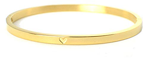 Selfmade Jewelry Armreif Damen Gold Herz Stainless Steel Edelstahl Armschmuck mit Herzchen Gravur Inkl. Schmuckbox (Gold Herz)