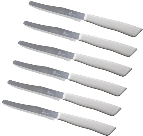 Tredoni 6 kitchen Knives - 4.3/11cm Italian Stainless Steel Serrated Vegetable/Steak/Table Knife Cutlery, Rounded Tip (White)