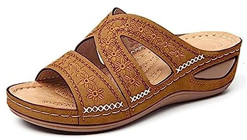 Syfinee Damsandaler, kilklack öppen tå sandaler, ortopediska bågstöd sandaler sommar tjocka plattformssandaler kvinnor broderade sandaler
