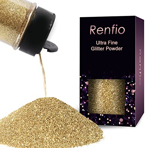 Renfio Ultrafin glitterpulver, metallisk harts, glitter, 60 g (60 g) flingor hantverk paljetter epoxichips flingor för tumlare slime målning konst spik högtidsdekoration - champagneguld