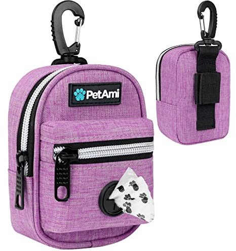 PetAmi Dog Poop Bag Holder for Leash, Dog Pet Waste Bag Dispenser For Poop with Clip for Doggie Puppy Walking Accessories Travel Camping, Dog Treat Pouch Supplies, Purple