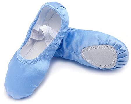 SEAUR Ballettschuhe Mädchen Satin Ballettschläppchen Ledersohle Ballett Tanzschuhe für Kinder - Blau - 28 EU