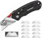 Mustbau Cutter Professionnel Pliant, Couteau Universel avec 10 Lames Supplémentaires en SK5, Outil idéal en Aluminium Pour Couper (Avec Changement Rapide et Verrouillage de la Lame)