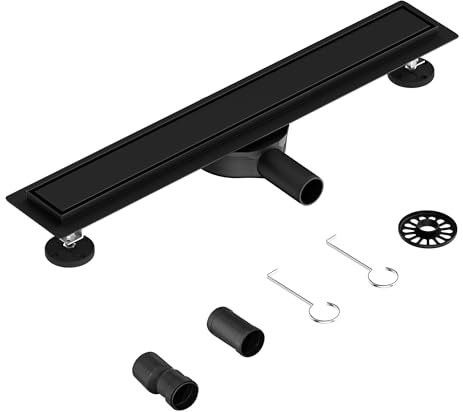 Neodrain Duschrinne 60cm Edelstahl Bodenablauf Schwarz - 360° Siphon 2 in 1 Duschablauf Flach mit Geruchsstop Haarsieb Für Bad, Außenbereich