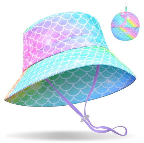 Bucket Hat for Kids Anti-UV Toddler Girls Sun Hats Wide Brim UPF 50+ Sun Protection Beach Hat for 2-9 Years