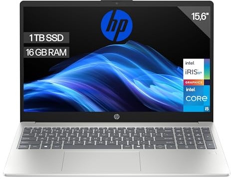HP Ordenador portátil 15.6 FHD (Intel Core i5-1334U, 16GB RAM, 1TB SSD, Intel Iris Xe Graphics, Sin Sistema Operativo) Plata y Azul - Teclado QWERTY Español