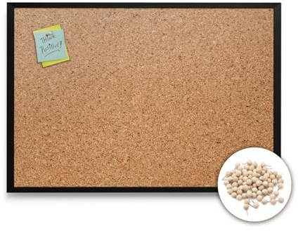 Tulup Grand Tableau en Liège 100x70 cm d'organisation de Présentation pour Bureau, Salle de Classe ou Maison Avec Punaises Tableau Mémo Avec Cadre Noir en Plastique Tableau d'affichage