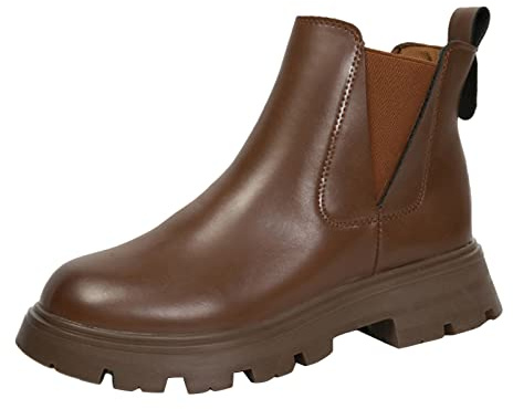 Genérico Botas de Media Caña Mujer Botines Mujer Negro Mujer Color sólido cómodo Deslizamiento en Tacones Cuadrados Cuero Artificial Botines Zapatos de Punta Botas Caña Ancha XXL Botas (Brown, 38)