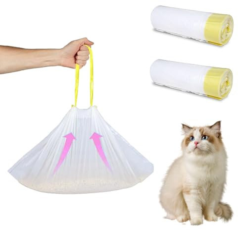 40 Pcs Cat Litter Tray Liners, Scratch Resistant & Leak Proof Cat LitterBags with Drawstring, Heavy Duty Liner Bags for Medium Pet Cat LitterBox Extra Large Litter Tray Liners (45X91CM)