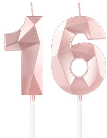 Rose Gold 16th Birthday Candles,3D Number 16 Candle for Cake,Girls 16th Birthday Decorations,Rose Gold 16 Candle Cake Topper for Girls Her Him Birthday Party Wedding Decorations