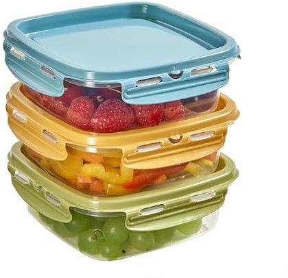 Snips Lock Mixcolor - Set 3 Contenitori per Alimenti 0,5L, Coperchio Salva Freschezza con 4 Chiusure di Sicurezza - Contenitore per Cibi 14,7x14,7x8 Frigorifero, Microonde, Lavastoviglie Made in Italy