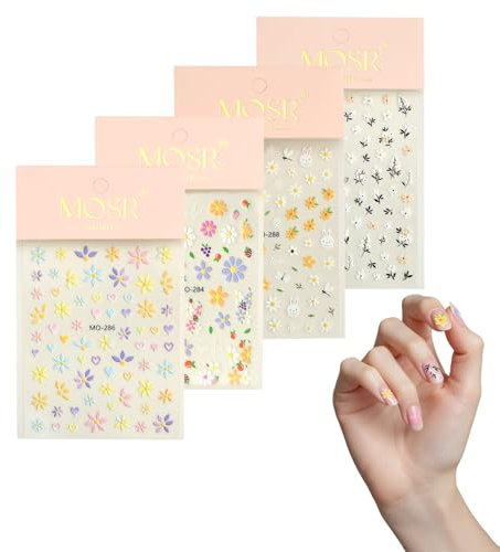 4 pcs Pegatinas Uñas, Calcomanías Decorativas 3D para Uñas, Autoadhesivo para Diseño Uñas DIY para Niñas, Accesorios de Decoración para Diseño de Uñas