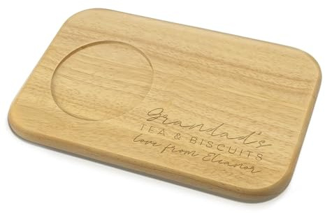 Personalised Tea and Biscuit Serving Board Wooden Coaster With Custom Engraved Message & Mug Rest For Grandads, Grandmas, Mums & Dads Perferct for Mothers Day & Fathers Day