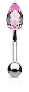 PiercedOff 316L Surgical Steel 1.2mm Curved Barbell with a Pink CZ Tear Drop Head - Length 8mm
