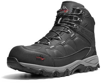 NORTIV 8 Men's Waterproof Steel Toe Work Boots,Black-Leather,10