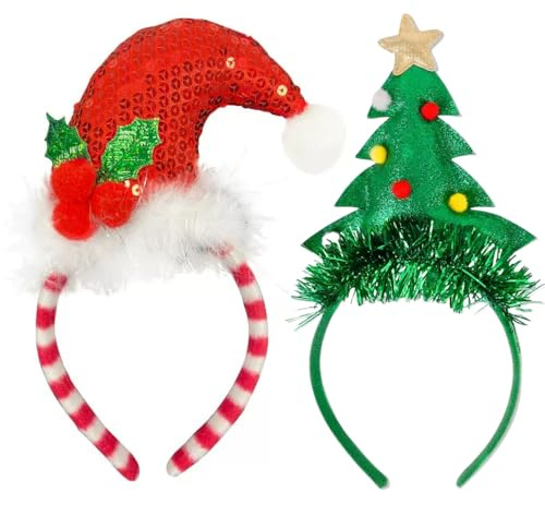 MHDAMAI Julpannband, julpannband med julmotiv, julgran, julhatt, älva, partyhattar, tillbehör, presenter till kvinnor, barn, julhelg