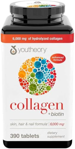 Youtheory Collagen Plus Biotin – Skin, Hair & Nail Support – 390 Tablets