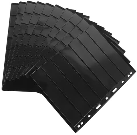 TOYANDONA 10 Sheets PVC Stamp Pages with Seven Rows Black Background Double-Sided Loose-Leaf Stamp Holder for Collectors Storage Pockets Suitable for Collecting Supplies
