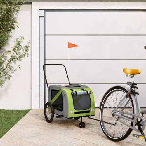 Nqyjm Remolque de bicicleta Perros Verde y Gris Tela Oxford y Hierro para Perros Gatos