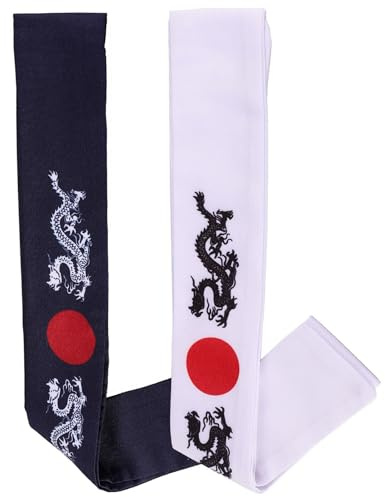 Anneome Bandeau Japonerie 2pcs en Coton pour Karaté et Costume de Chef Japonerie, Bandeaux Larges pour Femmes, Accessoire de Karaté Respirant et Confortable pour Cosplay