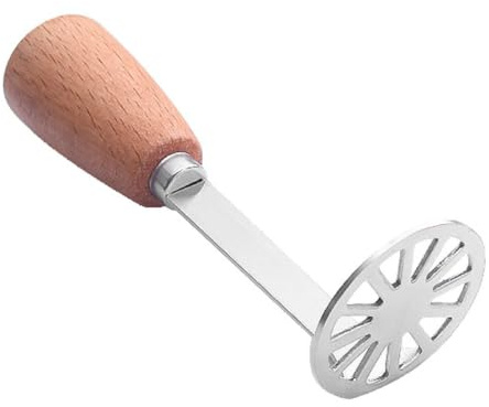 Luocute 304 Rostfritt Stål Potatisstöt, Tungt Vegetabiliskt Pressverktyg med Ergonomiskt Trähandtag (Potatisforskning)