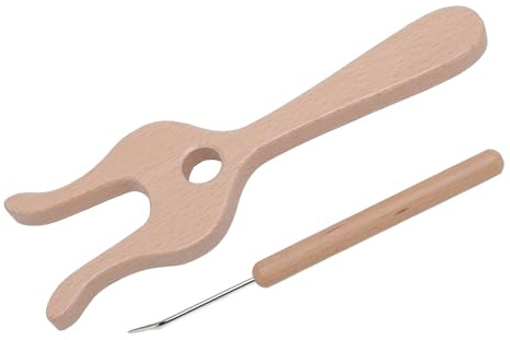 Tnfeeon Kit de Herramientas para Trenzar Pulseras con Tenedor para Tejer, Madera de Haya, Acabado Liso, 6 Pulgadas, para Principiantes en Casa, Viajes, Clases de Manualidades, Tejido Suave y