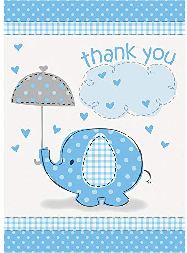 Unique Party 41715 - Blue Elephant Baby Shower Thank You Cards, Pack of 8