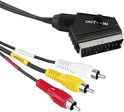 CABLEPELADO Cable SCART AV conmutable | Scart a | Adaptador convertidor Euro Conector | Conversor S-Video 3 | Adaptador Euroconector | 2 x Audio, 1 x Video, 1 x S-Video | 2 Metros