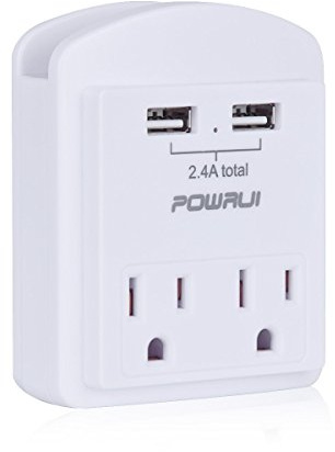 Outlet Extender USB Wall Charger - POWRUI Multi Plug Wall Outlet Splitter with 2-Outlet and 2 USB Ports, Stocking Stuffers for Men, Adults, White, ETL Listed