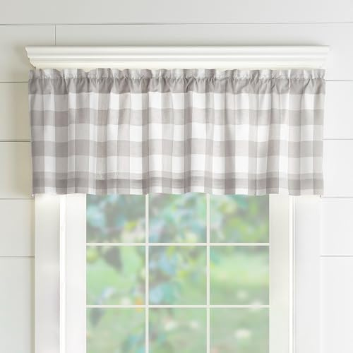 Elrene Buffalo Cantonnière de Cuisine à Carreaux 100% Coton Gris/Blanc 152,4 x 38,1 cm