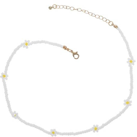 Holibanna Colourful Beaded Daisy Choker Necklace for Women Adjustable Handmade Floral Jewelry 15.4 Inches