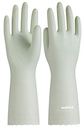 LANON wahoo Skin-Friendly Cleaning Gloves, Dishwashing Kitchen Gloves with Cotton Flocked Liner, Reusable, Non-Slip, Canary Green, Small