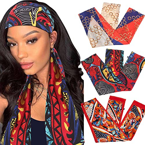 Xtrend 3Pcs Satin Edge Laying Wrap for Lace Wigs Silk HeadBand Scarf For Headband Wig Hair Wrapping At Night Fashion Headband for Yoga Sport Makeup Handbags Double Sided Stain Headwrap Scarf Tie