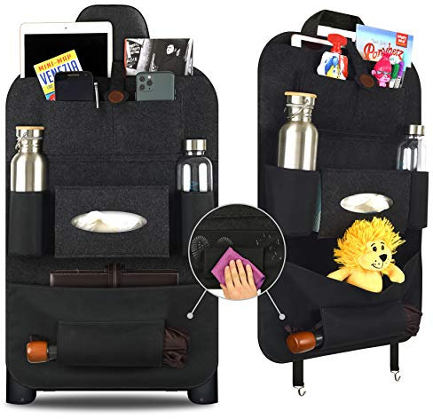 Alecat Rückenlehnenschutz Auto Kinder - Edel Filz + Oxford Tuch - Freue Dich auf viel Stauraum - Dank Oxford Tuch, Fußabdrücke leicht abgewischt - Auto Organizer - Langlebiges Material