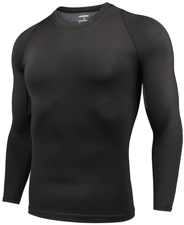 AMZSPORT Kompressionströja herr långärmad funktionella skjortor andas löpartröja snabbtorkande sportskjorta, 113006-svart, XXL