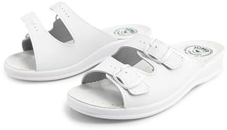 JOMIX Sandales d'été anatomiques pour femme - Confortables - Semelle antidérapante pour intérieur et extérieur, 02 Blanc, 38 EU
