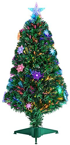 Yaheetech 3ft/90cm Fibre Optic Tabletop Christmas Tree with Multicolor Snow Flake Lights Prelit Artificial Xmas Tree Holiday Decoration for Home/Office 1Pack