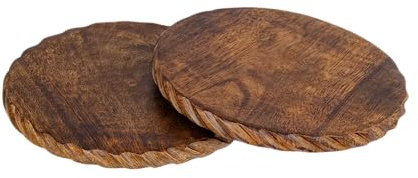 Wooden Trivets for Hot Dishes, Pots, Teapot and Pans (Set of 2) | 8'' Round Wood Dining Decorative Trivets, Kitchen Countertop Decor for Table, Christmas Thanksgiving Large Coasters Designer Edge