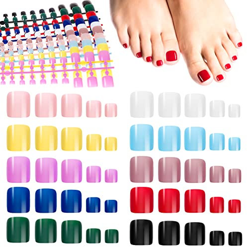 MELLIEX 240 Pezzi Unghie Finte per Piedi 10 Colori Copertura Completa in Acrilico Unghie Finte Manicure Artificiale Francese per Donna Ragazze DIY Decorazioni per Unghie